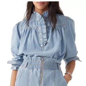 ba&sh ruffle denim top